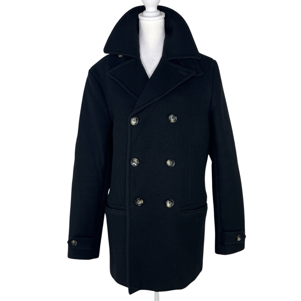J LINDEBERG Classic Modern Luxury Old Money‎ Black Wool Pea Coat Sz 50 (US MED)